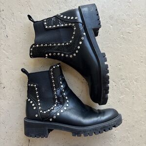 Zara Black Studded Lug Sole Chelsea Booties